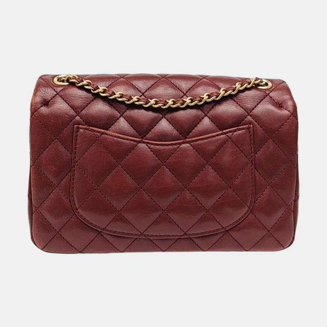 Chanel Rock The Corner Mini Flap Bag Burgundy Calfskin Leather Gold Hardware Corners 2017-18