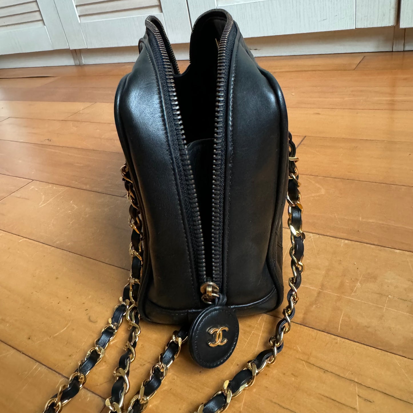 Chanel Mademoiselle Camera Bag Black Double Gold Chain, 1986-1988