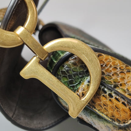Dior Saddle Medium Green and Brown Snake-Skin Leather Bag