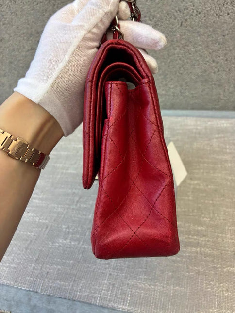 Chanel Classic Flap Medium Red Lambskin Leather with Silver Hardware 2012-13