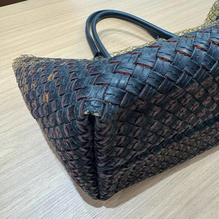 Bottega Veneta Cabat Large Intreccio Black and Transparent Leather and PVC Tote Bag