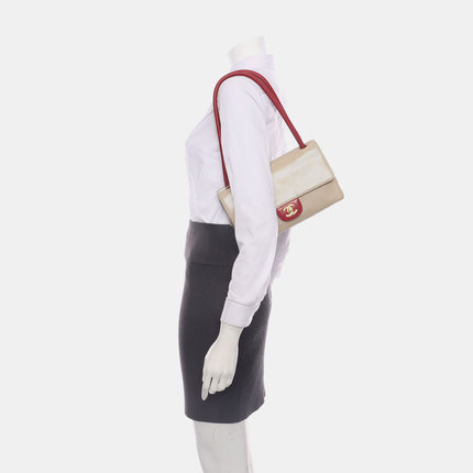 Chanel Vintage Classic Flap Bi-color Beige Perforated Leather and Red Leather Strap Bag, 2000-2002