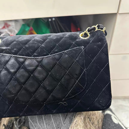 Chanel Classic Flap Medium Black Velvet Gold Hardware, 2014-2015
