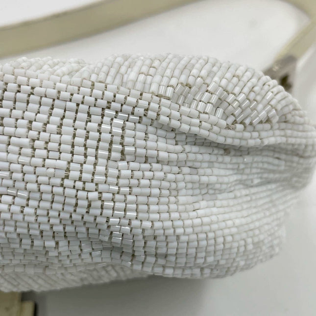 Fendi Baguette Vintage White Glitter Beads Brown Leather
