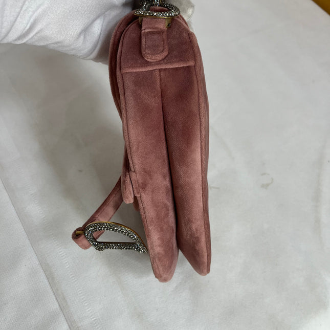 Dior Saddle Mini Pink Velvet Handbag with Crystals