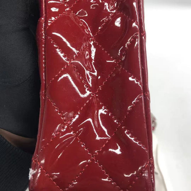 Chanel Classic Flap Medium 2012 Red Burgundy Patent Leather Silver Hardware