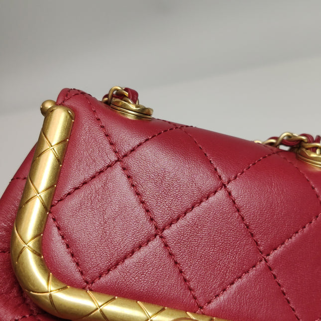 Chanel Kiss Lock Clasp Bag Super Mini Red Lambskin Leather Gold-tone Hardware, 2020