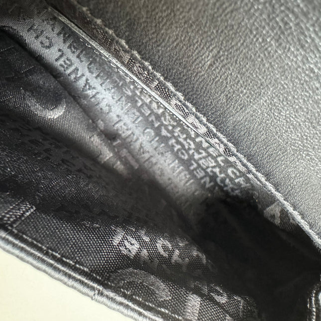 Chanel Extra Mini Flap Bag Black Satin Choco Bar Lipstick Mirror Crossbody, 2005