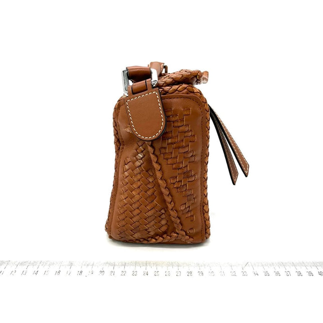 Loewe Puzzle Small Leather Woven Caramel Tan Crossbody Bag