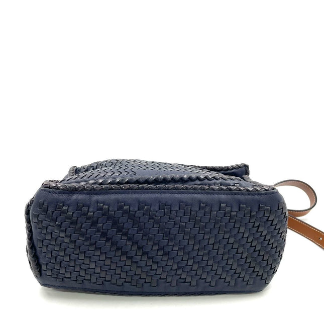 Loewe Puzzle Small Leather Woven Braided Navy Crossbody Bag