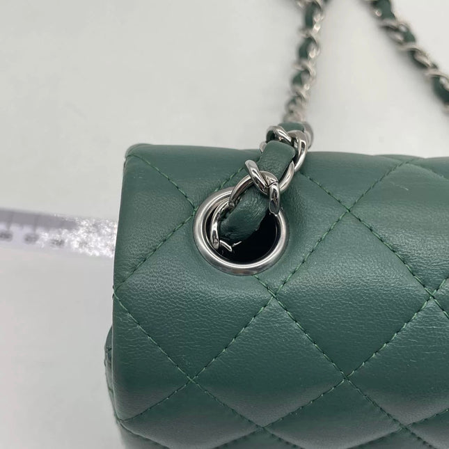 Chanel Classic Flap Mini Rectangular 2019 Green Lambskin Leather Silver Hardware
