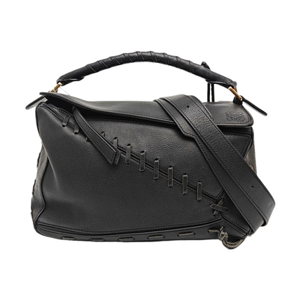 Loewe Puzzle Medium Cuir Lisse Noir Logo Blanc 2016