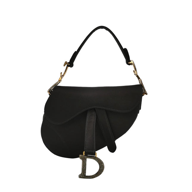 Dior Saddle Mini Silk Handbag Black with crystals