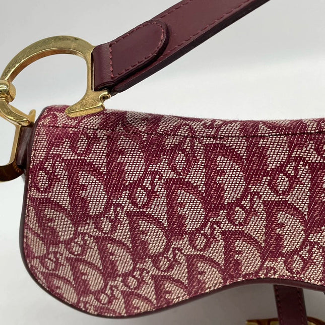 Dior Saddle Vintage Medium Red Burgundy Monogram Oblique Shoulder Bag 2002