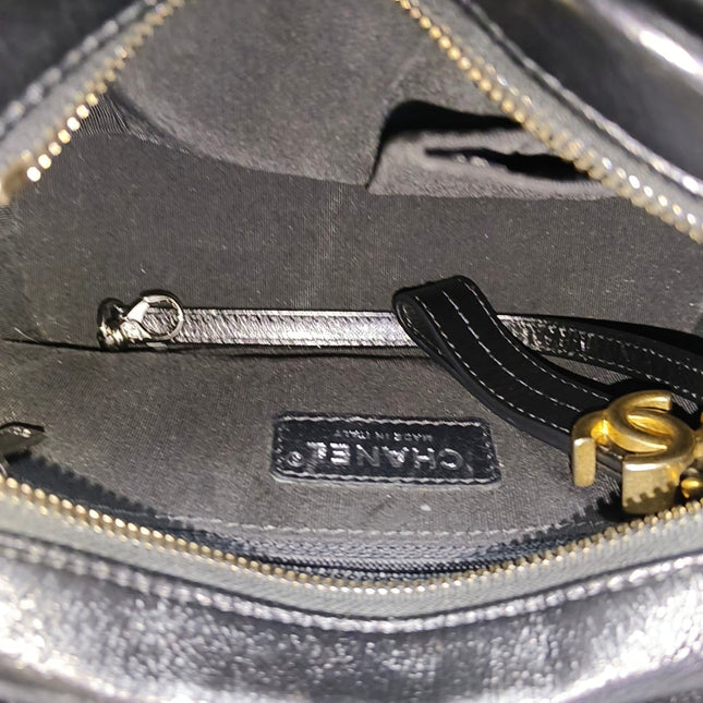 Chanel Gabrielle Small Metallic Crumpled Goatskin Quilted Black and Gold Bag