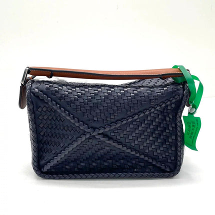 Loewe Braided Puzzle Small Woven Navy Leather Crossbody Bag