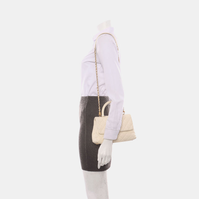 Chanel Coco Handle Small Beige Caviar Leather Gold Hardware, 2017