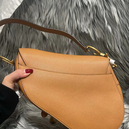 Dior Saddle 2021 Medium Tan Brown Grained Calfskin Leather Bag