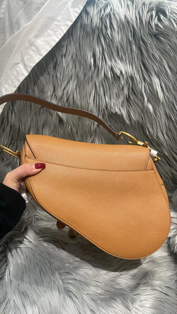 Dior Saddle 2021 Medium Tan Brown Grained Calfskin Leather Bag