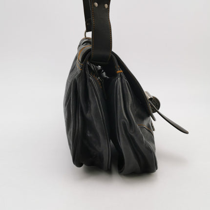Dior Vintage Gaucho Large Black Leather Crossbody Bag