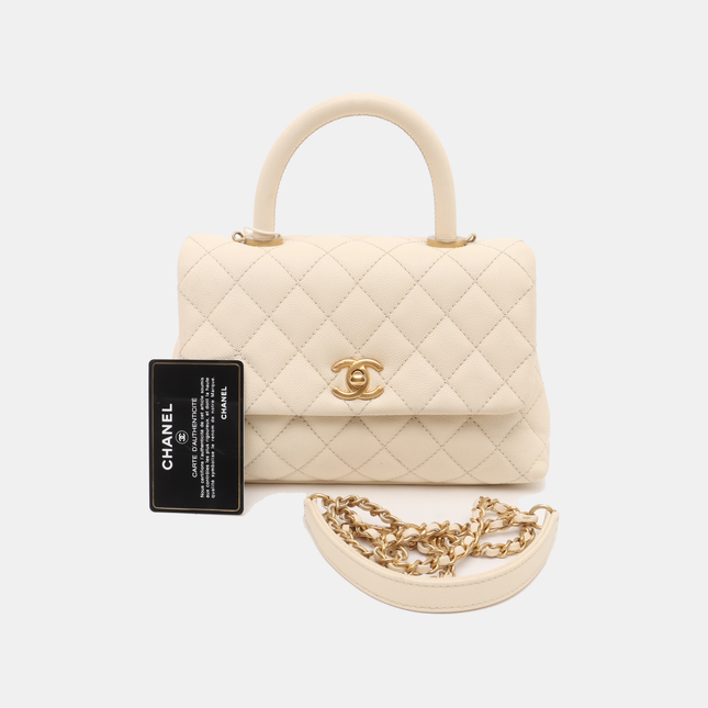 Chanel Coco Handle Small Beige Caviar Leather Gold Hardware, 2017