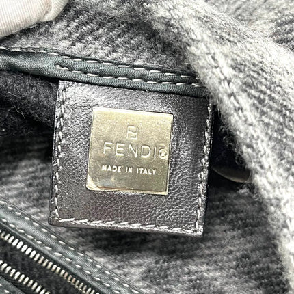 Fendi Baguette Bag Grey Wool Zucca Print Shoulder Bag