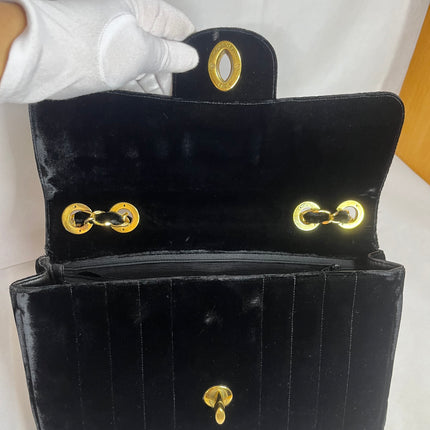 Chanel Classic Flap Maxi Black Velvet Leather Giant Gold CC Logo
