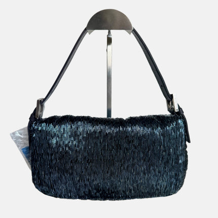Fendi Baguette Metallic Navy Black Glittering Waterfall Beads Shoulder Bag