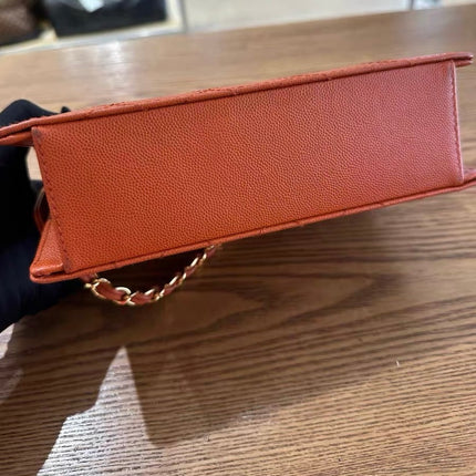 Chanel Vintage Small Matelasse Orange Caviar Leather Top Handle Bag