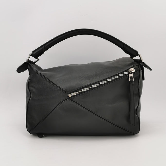 Loewe Puzzle Large Black Smooth Leather White Logo