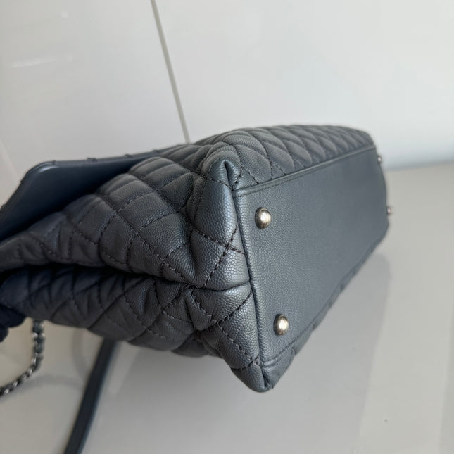 Chanel Coco Handle Maxi Grey Caviar Leather Silver Hardware 32cm, 2015-2016