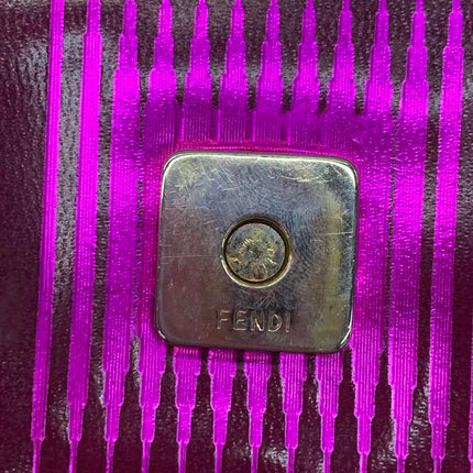 Fendi Baguette Pink Patent Leather Striped Gold Hardware Shoulder Bag