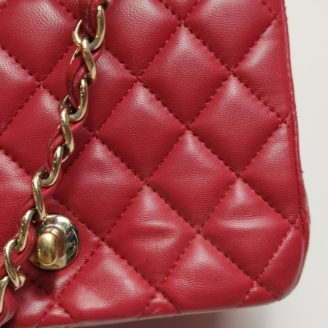 Chanel Classic Flap Mini Square Red Lambskin Leather Gold Hardware