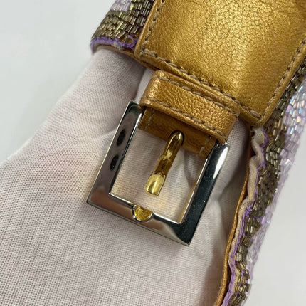 Sold FENDI Baguette Lilac Purple Glitter beads and Gold Leather