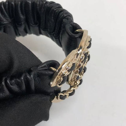 Chanel Hair Band Scrunchie Black Lambskin CC Chain Gold Buckle