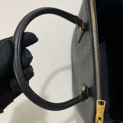 Prada Galleria Saffiano Leather Small Black Handbag with Strap