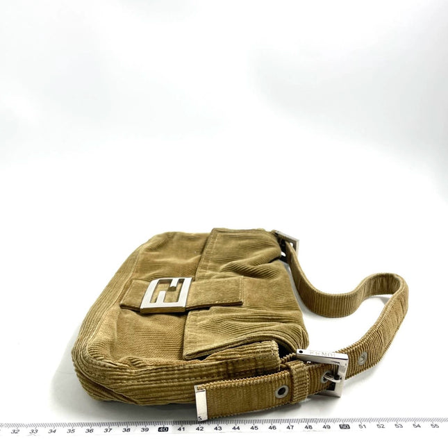 FENDI Baguette Vintage Corduroy Beige Brown Shoulder Bag