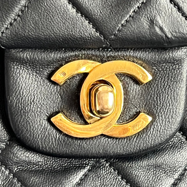 Chanel Classic Flap Medium Vintage Black Lambskin Leather with 24k Gold Hardware