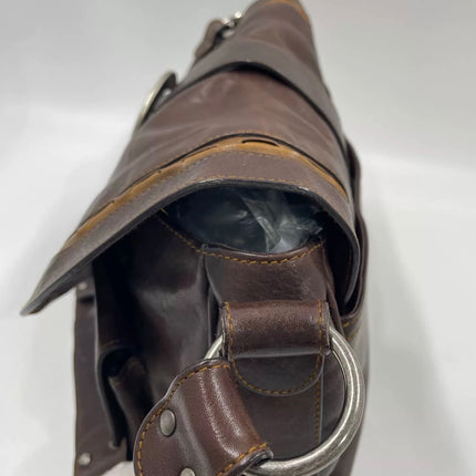 Dior Vintage Gaucho Large Dark Brown Leather Crossbody Bag 36cm