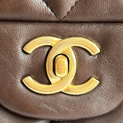 Chanel Classic Flap Maxi Chocolate Brown Lambskin Leather Single Flap Gold Hardware