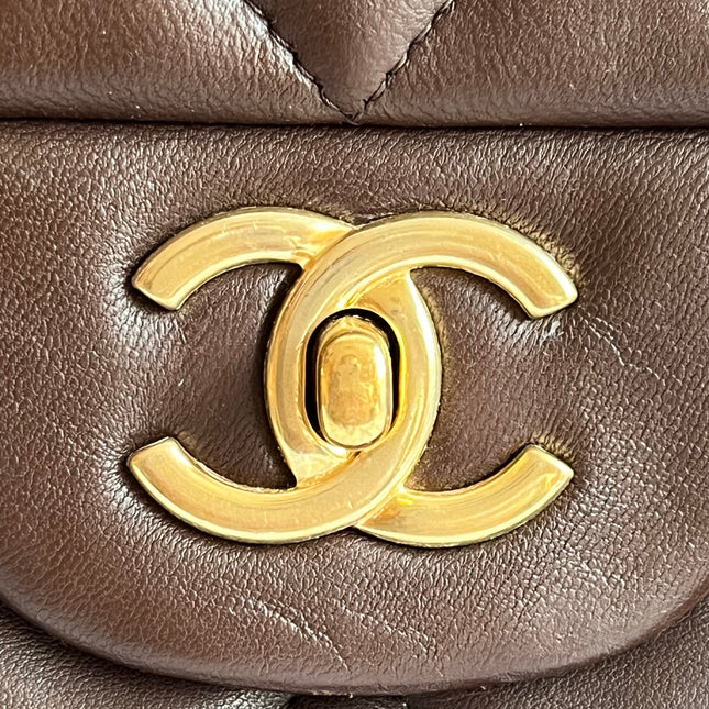 Chanel Classic Flap Maxi Chocolate Brown Lambskin Leather Single Flap Gold Hardware