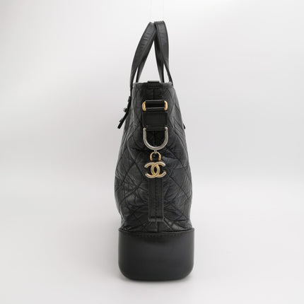Chanel Gabrielle Large Tote Black Crumbled Calfskin Leather Silver Hardware