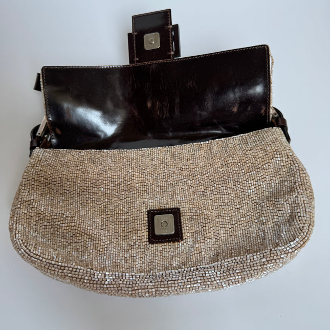 Fendi Baguette Vintage Shoulder bag with Glitter Beige Beads