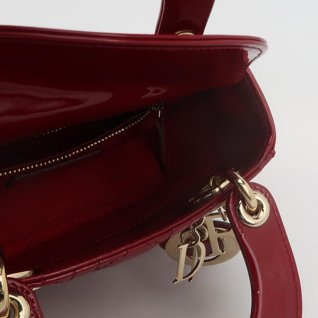 Lady Dior Mini Handbag 2017 Red Patent Leather Gold-tone Chain Strap