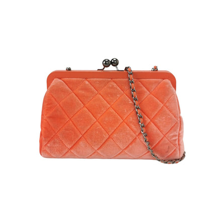 Chanel KissLock Coral Orange Velvet Crossbody Bag-Luxbags