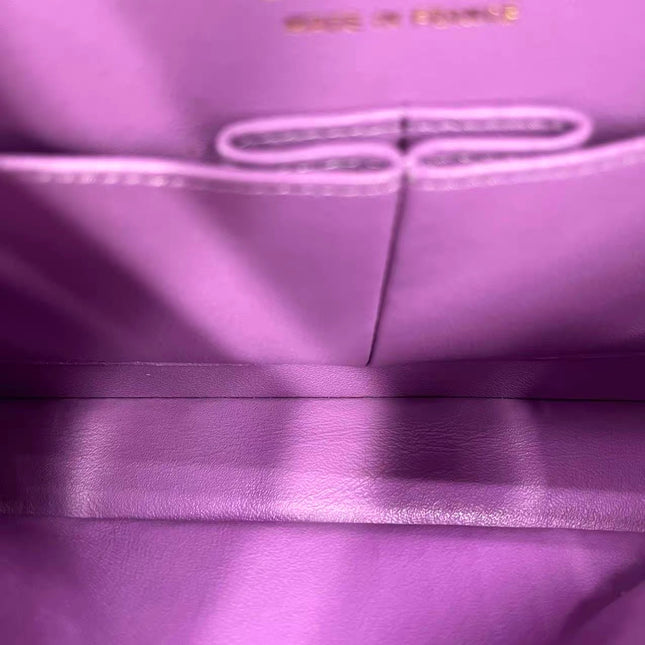 Chanel Classic Flap Medium Lavender Purple Patent Leather Silver Hardware