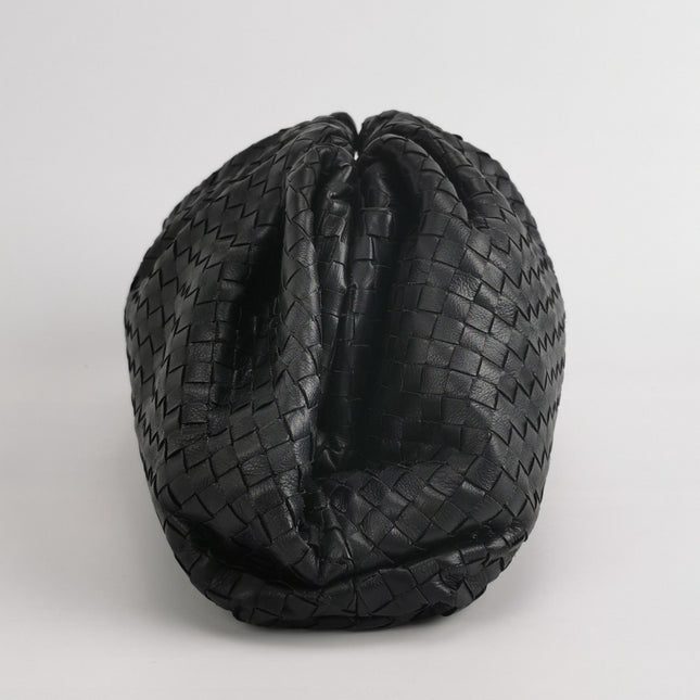 Bottega Veneta Pouch Large Intrecciato Black Calfskin Leather Clutch