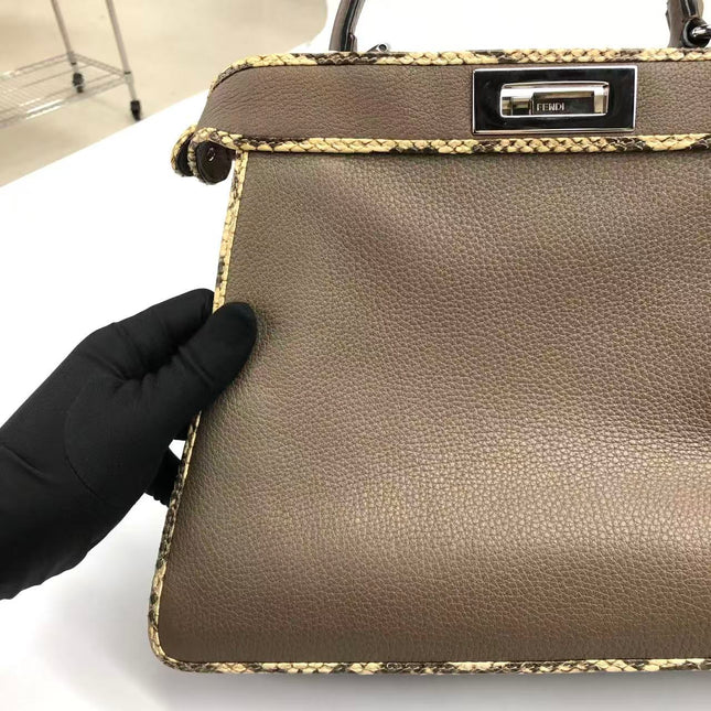Fendi Peekaboo ISeeU Sellier Small Grey Leather with Python Skin Trimming