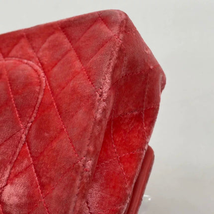 Chanel Classic Flap Medium Coral Orange Velvet Silver Hardware