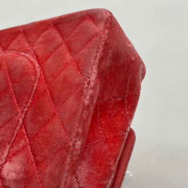 Chanel Classic Flap Medium Coral Orange Velvet Silver Hardware